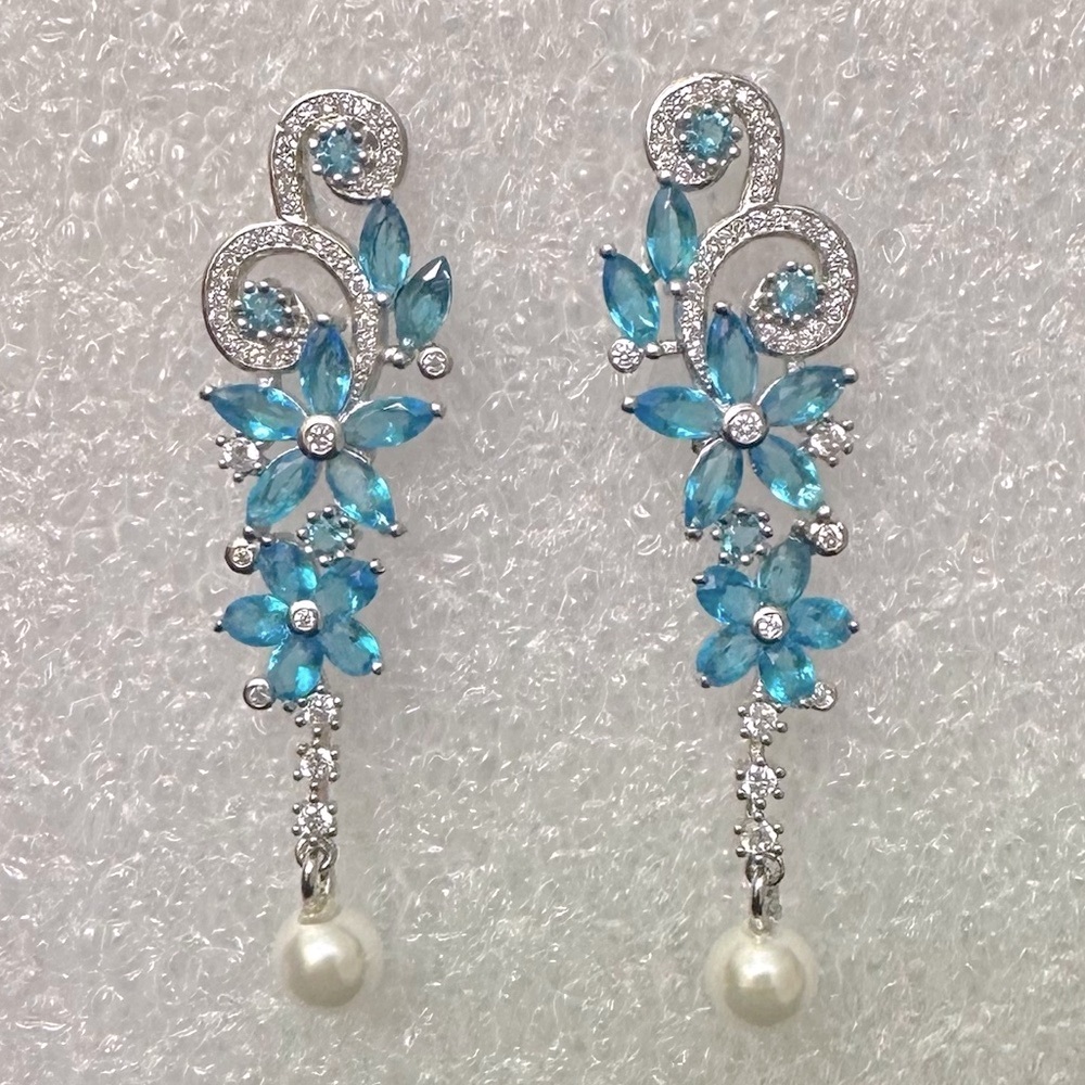 Luxury Swiss Blue Topaz with Pearl Earrings